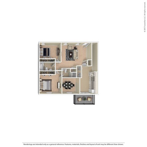 Floor plan for 2 beds, 2 baths, 1175 sqft